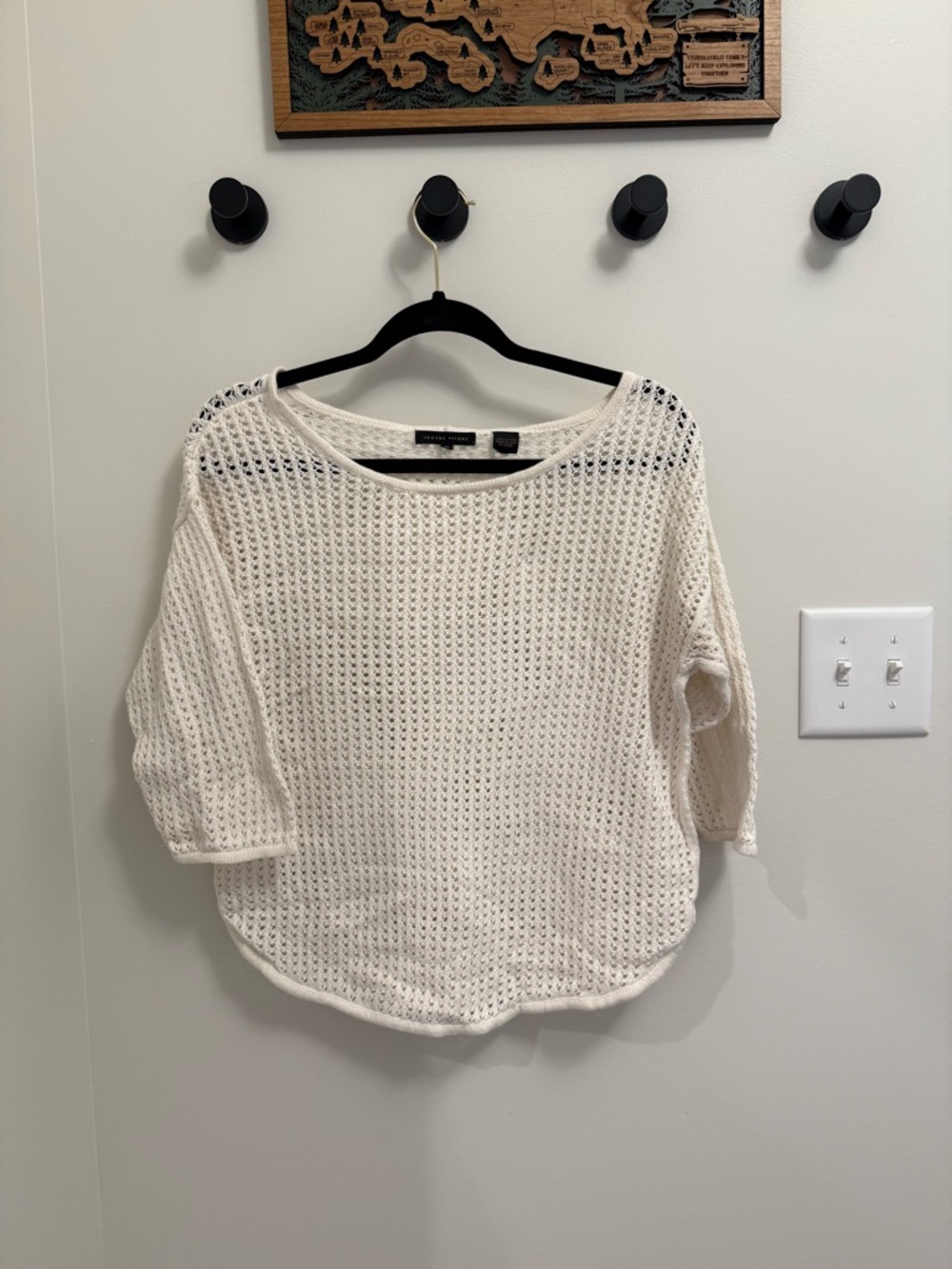 JEANNE PIERRE vintage cotton minimalist crochet Cream Open-Weave Knit Top